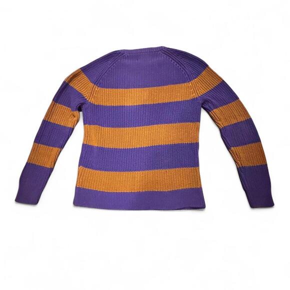 J Crew Shaker Stitch Chunky Knit Purple and Brown Striped Fisherman's Sweater - Picture 4 of 8